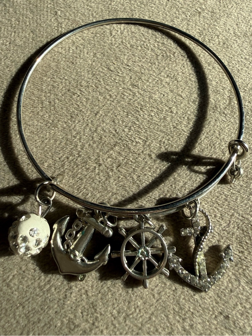 Nautical Charm Bangle Bracelet in Silver